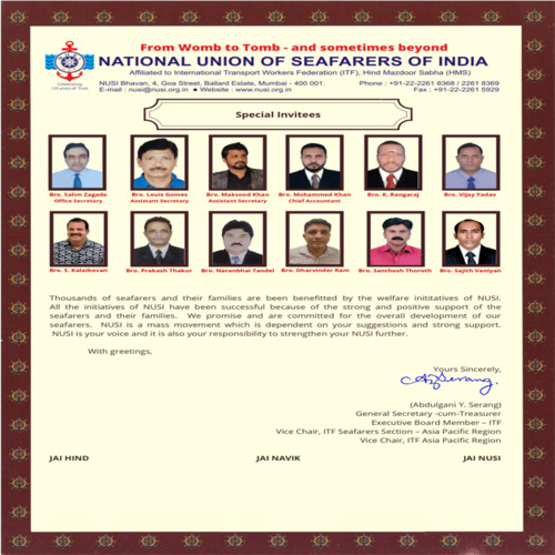 The Triennial General Body meeting of National Union of Seafarers of India (NUSI)